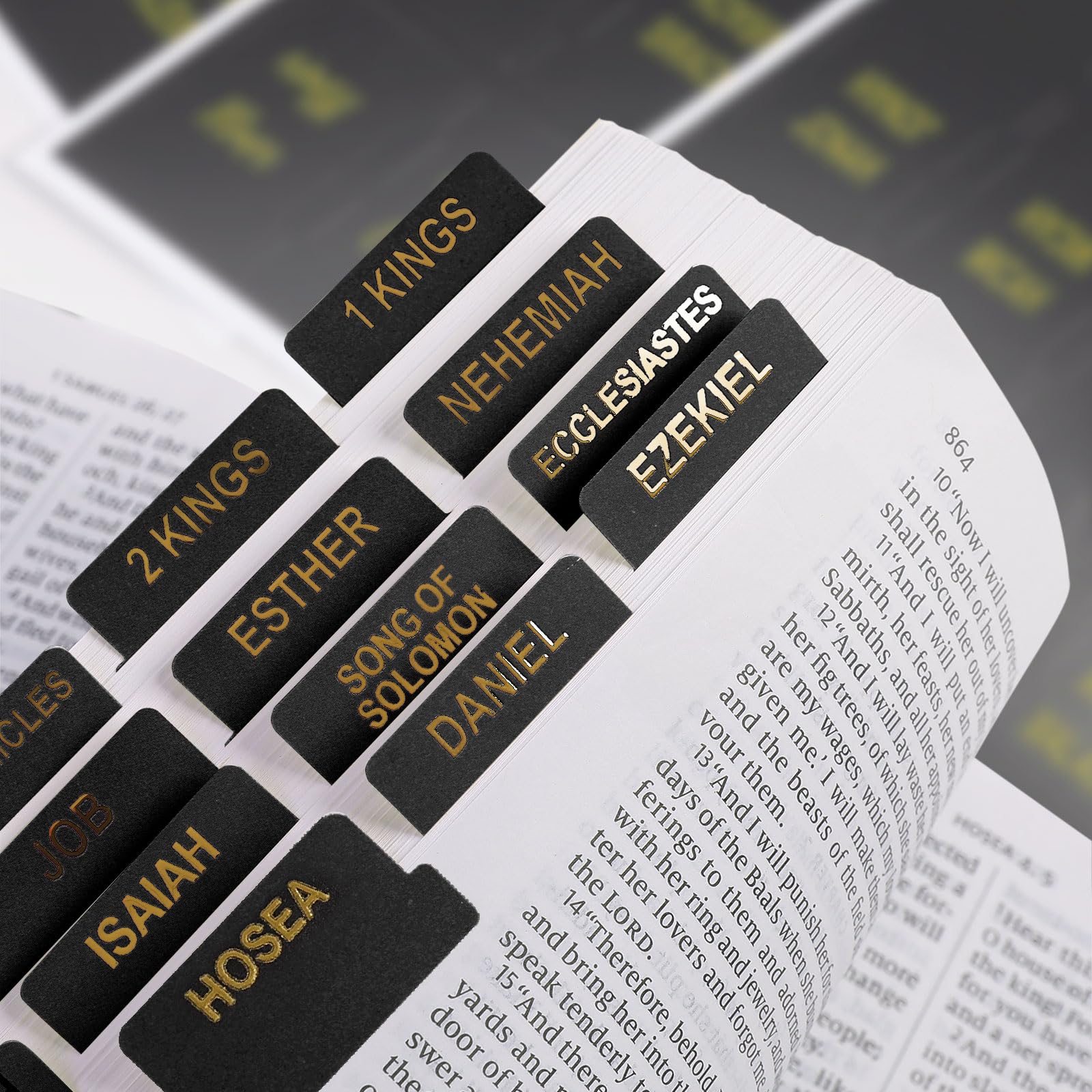 SKYDUE 100 Laminated Gold Foil Bible Tabs, Large Print Bold Text Durable Repositionable Easy-to-Apply Index Dividers for New & Old Testament, Elegant Family Gift for All Ages (Office Stationery)