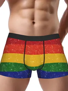 Faux Glitter LGBTQ Pride Rainbow Flag Fashion Men's Graffiti Boxer Briefs