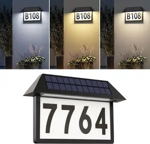 Solar Address Sign, Lighted House Numbers , 3-Color Lighting Modes LED Illuminated Address Plaque, Wall Mount Address Number for