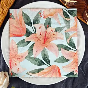 20/50pcs 2ply 33x33cm Pink Lily Pattern Party Napkins, Disposable Paper Towels, Ideal for  Theme Parties,Company Team Building and Friend Gatherings