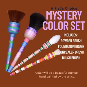 Surprise Hand Painted Stripe Mexican Inspired Wooden Makeup Brush Set of 4