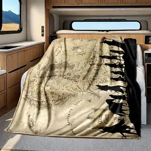 Vintage World Map Pattern Flannel Fleece Blanket Warm Cozy All Season Decor for Home Car Travel Design Polyester Knit Fabric Bedding Throw