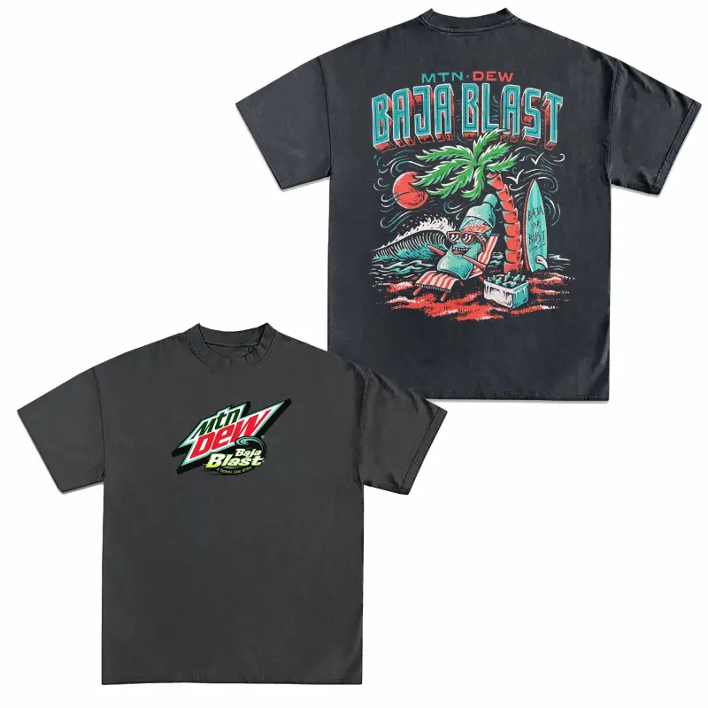 Mountain Deew Baja Blast Chill On The Beach 2-sided T-Shirt, Us Culture Drinking Graphic Tees, Summer Outfit Ideas Womenswear Cottons Men Casual,