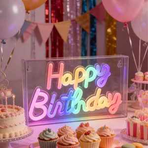 Happy Birthday LED Neon Sign Warm White Acrylic Light, USB Powered Wall Mounted Reusable Ambient Light, Perfect Gift for Birthday Party, Christmas, Halloween & Dance Studio Decor