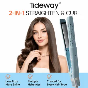 Tideway Glacier 2-in-1 Hair Straightener and Curler with Negative Ion Technology, Extra Wide Heating Plate, 360° Cool Air Styler, 4 Heat Settings, Long-Lasting Hairstyles, Lightweight Travel Flat Iron for All Hair Types