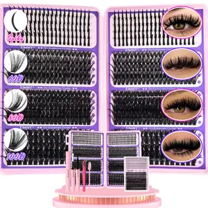 Lash Extension Kit D Curl Segmented Lashes 10-20mm Mixed Length DIY Self-Stick Eyelashes Set with Glue Sealant Tweezers Tools Eyelash Cluster Kit Eyelash Clusters Kit