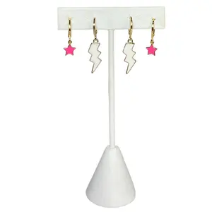 Candy Cane Earring Stack -  Pink Neon Stars or Hearts and White Bolts