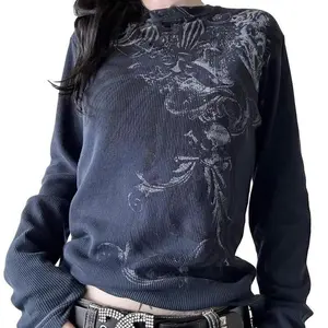 Personalized Women’s Clothing | Women’s Y2K Goth Long-Sleeve Graphic T-Shirt, Fairy Grunge Top, Retro Style, for Fall/Spring, Streetwear, Teenagers
