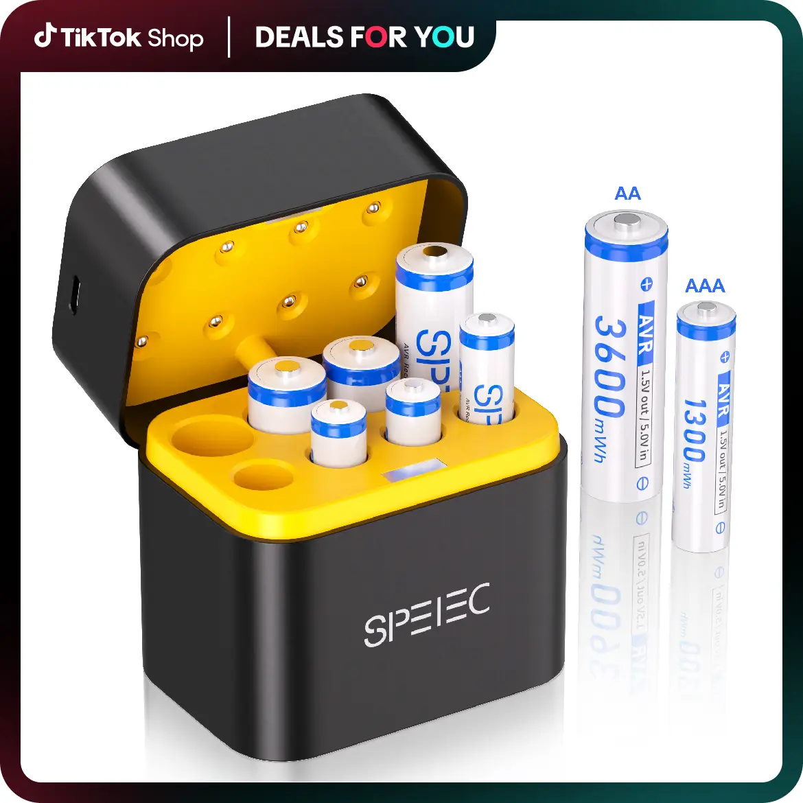 SPELEC Compatible with AA & AAA Rechargeable Batteries with Fast Charger, 1300mWh x4 Lithium AAA Batteries & 3600mWh x4 Lithium Double A Rechargeable