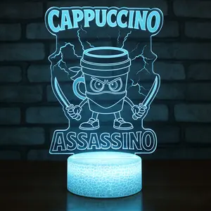 "Cappuccino Assassino" 3D Night Light for Kids Bedroom - Funny Ninja Coffee LED Lamp with 16 Color Modes