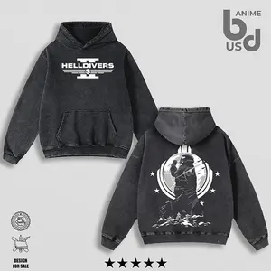 Helldivers 2  Washed Hoodie Oversize Unisex, Double Printed Streetwear Game Merch Gift For Fan LXZ H18