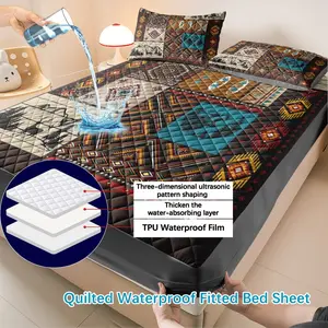 Waterproof Bedding Set, Cotton Quilted Mattress Protector, Watercolor Floral Design, All-Season Use, Bedroom & Guest Room Decor, Waterproof Mattress Cover