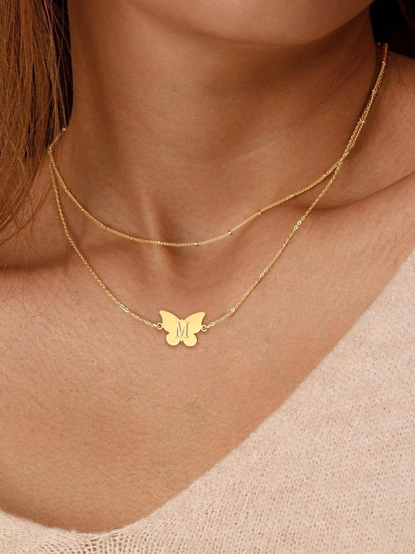 Butterfly Initial Necklace, Stainless Steel Jewelry for Party, Daily Clothing Decor, Trendy All-match & Exquisite Jewelry for Birthday Gift