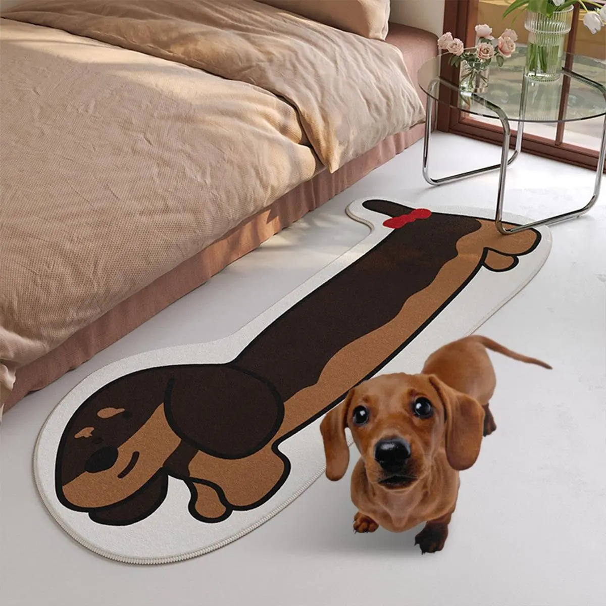 Cartoon Dachshund Pattern Carpet, 1 Count Cute Non-slip Soft Floor Mat, Fluffy Bedroom Rug, Decorative Rugs for Home Living Room Bedroom, Home Decor, Furry Soft Rugs