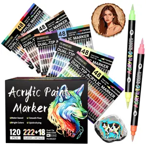 24/48/72/144/240 Colors Acrylic Paint Markers, Art Marker Set, Dual tips Dual Color Acrylic Paint Pens for Rock Painting, Canvas, Wood, Glass, Ceramic, Fabric, Plastic, Egg & Scrapbook. Soft Brush Tips Paint Pens and Paint Markers