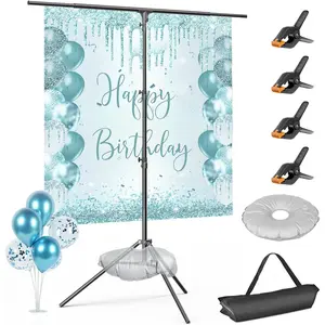 T Shape Backdrop Stand 8.5x5ft, Adjustable Green Screen Photo Banner Holder with Water Bag and 4 Clamps Photography Background Support Kit for Parties,Graduation, Photoshoot, Balloon