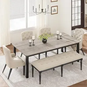 Industrial Dining Table for 6-8 People, 78.7" Long Kitchen Table with Sturdy Metal Frame & Seats 6 Rectangular Counter for Dinner, Kitchen (Only Table)