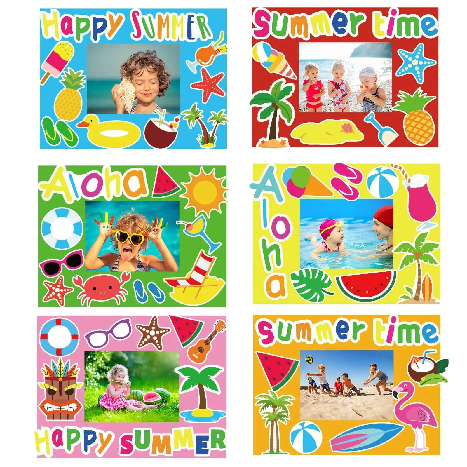 Chiazllta 30-Pack Kids' Beach DIY Picture Frame Crafts Kit - Creative Paper Kit, Illustration Stickers, Picture Stickers, Summer Crafts Supplies for Classroom Activities, Party Favors, Making Kit
