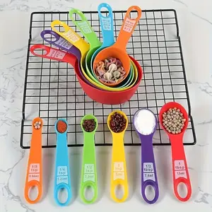 PrimPick 12 sets, 12 plastic measuring cups and spoon sets, for flour, milk, powder and coffee baking - suitable for baking and cooking, essential for household kitchenware (random color)