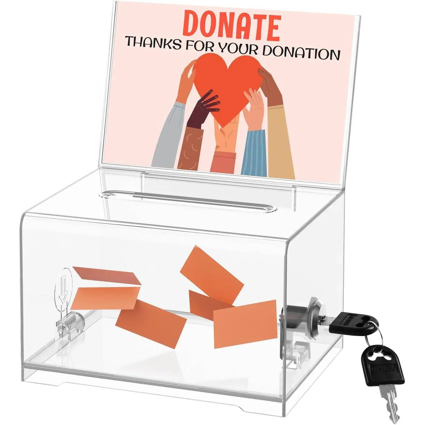 Clear Donation Box with Lock & Sign Holder, Versatile for Fundraising, Ballot Voting, Suggestions, and Tips Jar, Secure Storage Design, Size 6.2x4.6x4.0 Inch, Clear 1 Pack