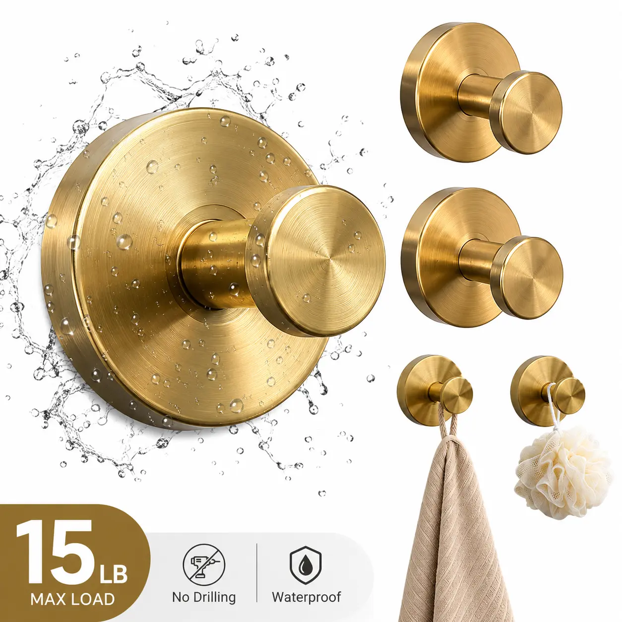 2-Pack Brushed Contemporary 304 Stainless Steel Suction Cup Hooks, Rust-Proof No-Drill Metal Fixtures, Waterproof Removable 15lbs Capacity, Compatible with Ceramic Glass for Bathroom, Wreath Organization, Classic