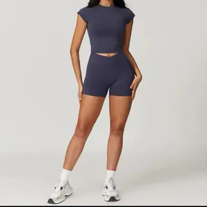 Women's 2 Piece Cute Gym Set - Crop Top & High-Waisted Shorts for Comfortable Workouts