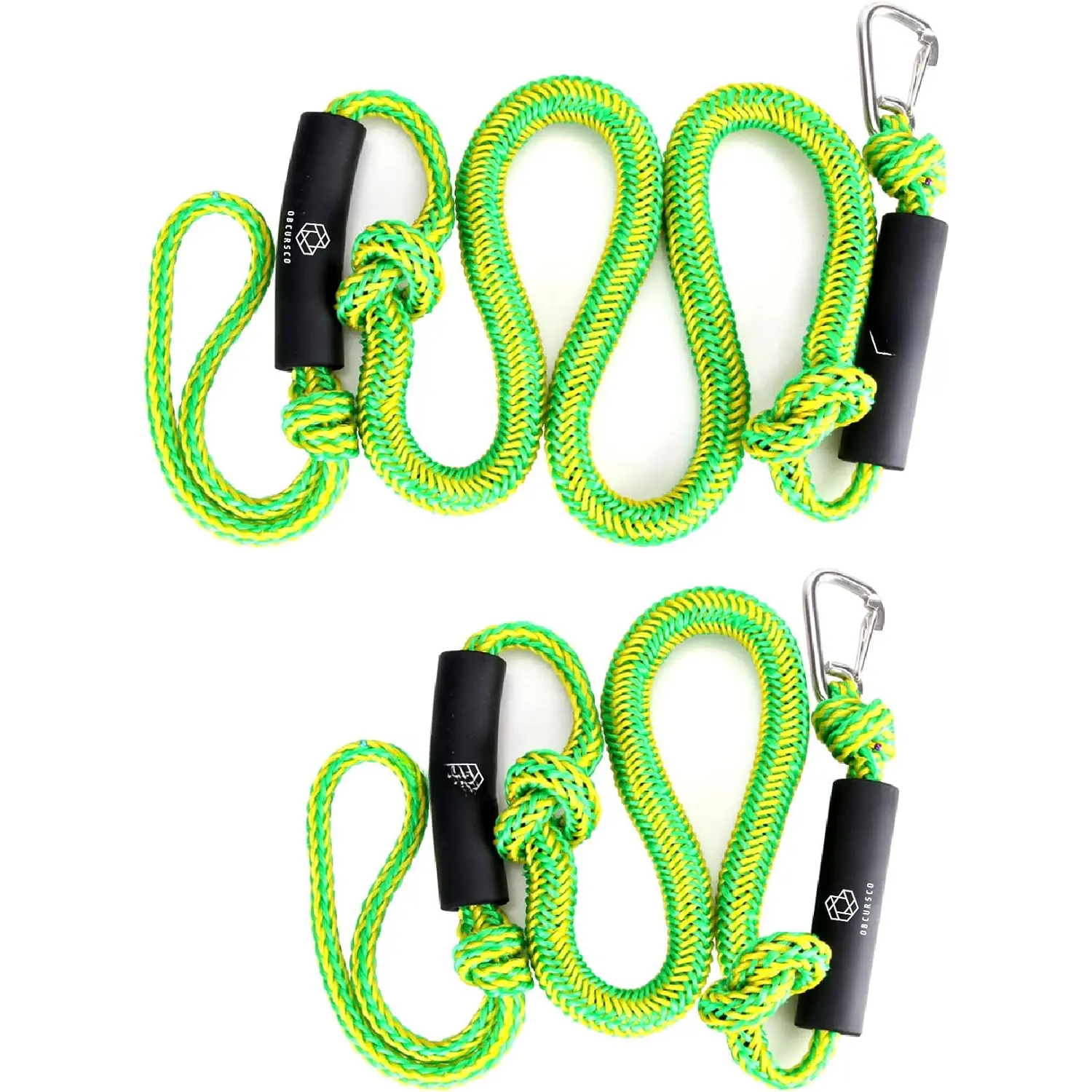 Bungee Dock Lines for Boat, Docking Rope with 316 Stainless Steel Clips, Accessories for Jet Ski, PWC, SeaDoo, Yamaha WaveRunner, Marine, Kayak, Pontoon, Sets of Two(4ft & 6ft) (Green/Yellow)