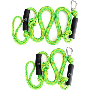 Bungee Dock Lines for Boat, Docking Rope with 316 Stainless Steel Clips, Accessories for Jet Ski, PWC, SeaDoo, Yamaha WaveRunner, Marine, Kayak, Pontoon, Sets of Two(4ft & 6ft) (Green/Yellow)