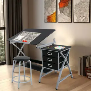 Ergonomic Adjustable Height Drafting Table with Ample Storage - Commercial, Office Furniture for Artists