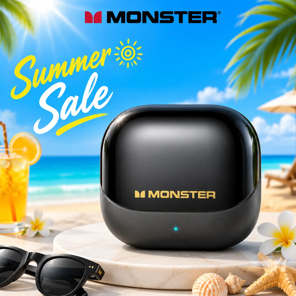 Monster Open Ear Earbuds with Clip-On Design, Bluetooth 6.0 Wireless Earbuds, ENC Clear Calls, Up to 165H Playtime with Fast Charging, App with Adjustable EQ & Find My Earbuds,Sweatproof, Ultra-Lightweight 3.7g- SummerWins - DealsForYouDays