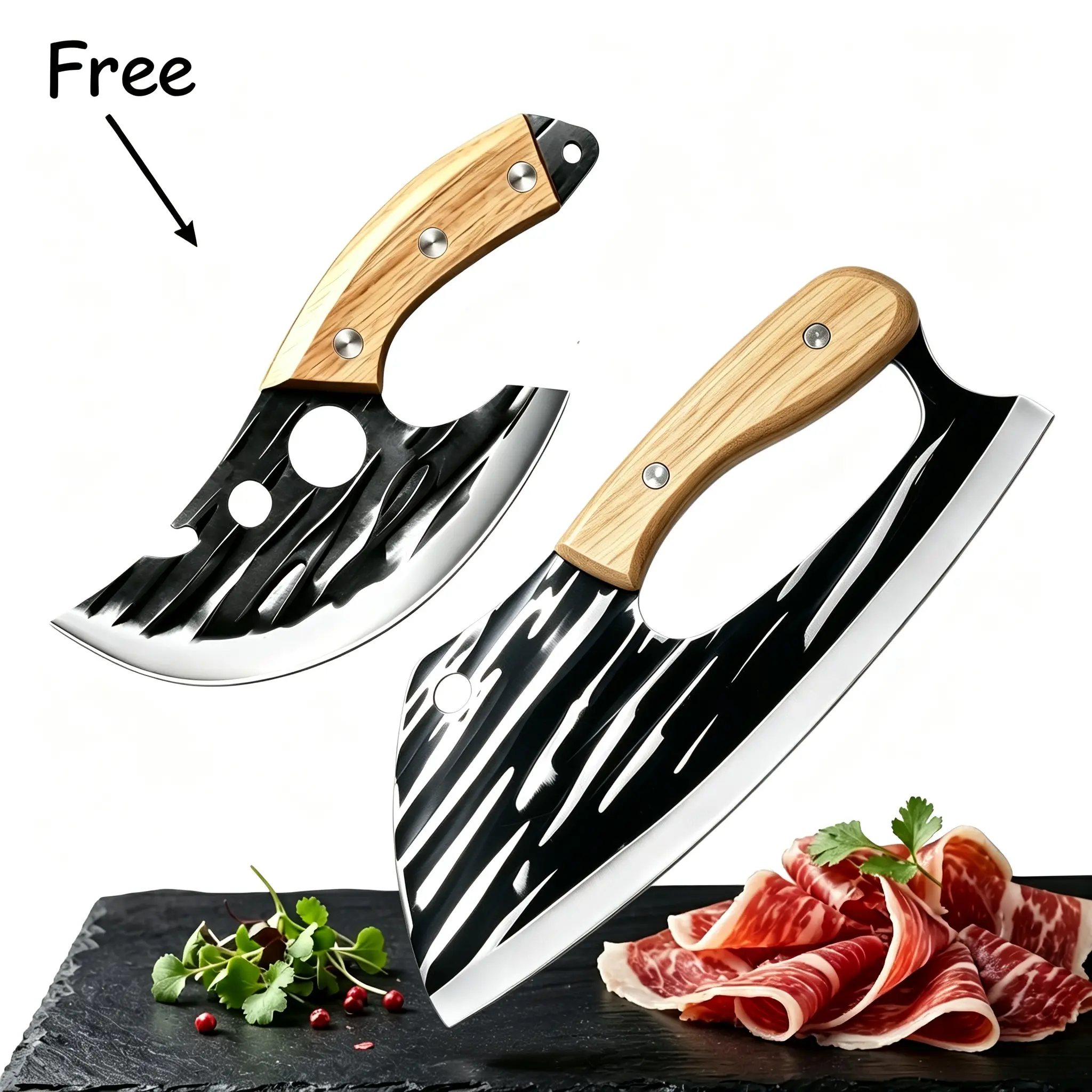Buy 1 Get 1 Free Forged Kitchen Knife Set - Sharp Durable Meat Cleaver Chef Knife, Ergonomic Non-Slip Handle, Precision Cutting Bone Chopper Gift Box