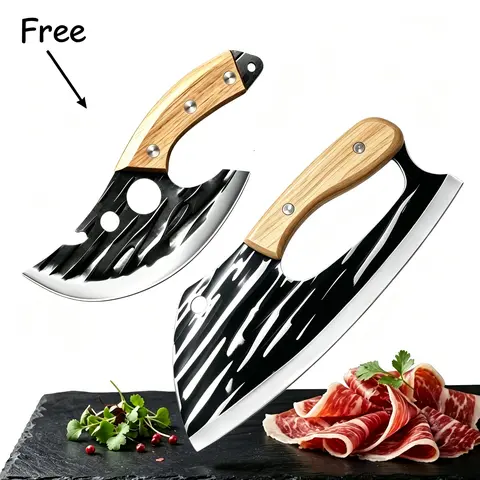 Buy 1 Get 1  Forged Kitchen Knife Set - Sharp Durable Meat Cleaver Chef Knife, Ergonomic Non-Slip Handle, Precision Cutting Bone Chopper Gift Box