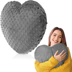 Weighted Sensory Glass Bead Calming Hug Pillow, 12x12 Heart Shaped Cooling Cushion for Anxiety & Stress Relief Relaxation, Ideal Gifts for Women Wife Adults (Gray)