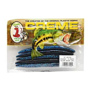 Creme Lure Creme Stick Soft Plastic Fishing Lures for Bass – 5-Count Pack, Black Blue Lam Color, Durable Stick Baits for Texas & Wacky Rigs