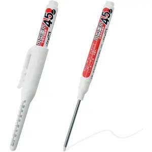 2 count white Long Nib Deep Hole Marker Pen - 45mm Extra-Length Tip for Precise Marking, Refillable Water-Resistant Construction Marker, Heavy-Duty Carpenter Pen for Woodworking & Plumbing