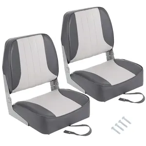 GARVEE 2 Pack Boat Seats with Low Back Design, Stainless Steel Screws Included, Fold-Down Fishing Boat Chairs Featuring Thickened Sponge Padding and Hinges for Sightseeing, Speedboats, Canoes in Grey