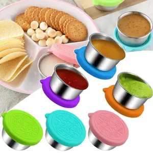 6pcs 1.35-Ounce Colored Stainless Steel Sauce Cup with a Lid, Small Leak-Proof Reusable Container for Salad Dressing, Suitable for Lunch Boxes, Sauce Containers, Picnics, Meal Prep, And Kitchen Storage