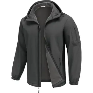 Men's Hooded Softshell Jacket Waterproof Fleece Lined Windbreaker Lightweight Outdoor Hiking Jacket