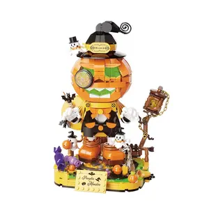 Halloween Pumpkin Elf Building Set, Magic Bookstore DIY Creative Toy for Kids, Best Stress Relief Gift for Birthdays & Holidays
