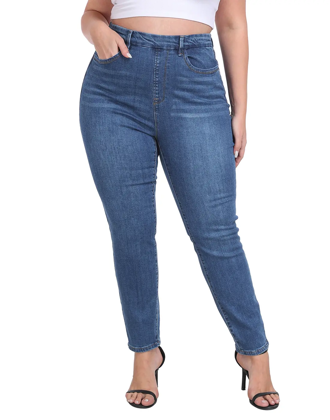 HDE Women’s Plus Size High-Waisted Pull-On Skinny Jeans - Breathable Casual Everyday Fabric Bottoms with Pockets, 1X-4X