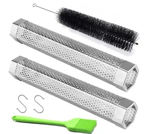 Pellet Smoker Tube, 2 Pack 12'' Stainless Steel BBQ Wood Pellet Tube Smoker, for Cold/Hot Smoking (2 Pack 12'' Smoker)