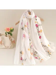 Embroidered Ethnic Style Flowered Scarf Shawl Hemp Linen Versatile Four Seasons Scarf