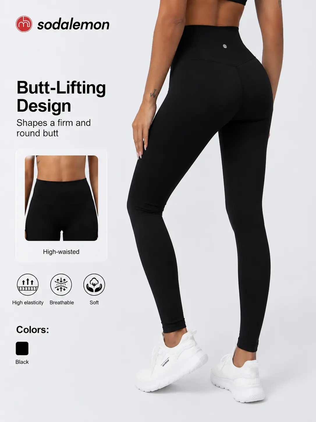 Sodalemon High Waisted Leggings for Women, Butt Lifting Tummy Control Yoga Pants, Soft Stretch Sculpting Workout Leggings