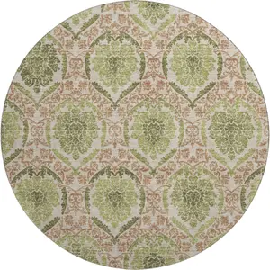 HomeRoots 666152 8 ft. Olive Green & Copper Medallion Washable Round Area Rug, UV-Protected Circle Area Rug, Full-Sized, Kids-Safe, No-Slip Household Textile Carpet, Circle Area Rugs, Full-Sized Area Rugs