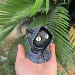 New Mysterious Hooded Cat Figurine, Gothic Cat Statue, Decorative Collectible, Perfect Gift for Cat Lovers, Home Decoration