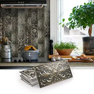 Metal Tile Wall Sticker, Waterproof Self-adhesive Removable Wallpaper, Decorative Sticker for Home Living Room Bedroom Kitchen Bathroom, Ornaments