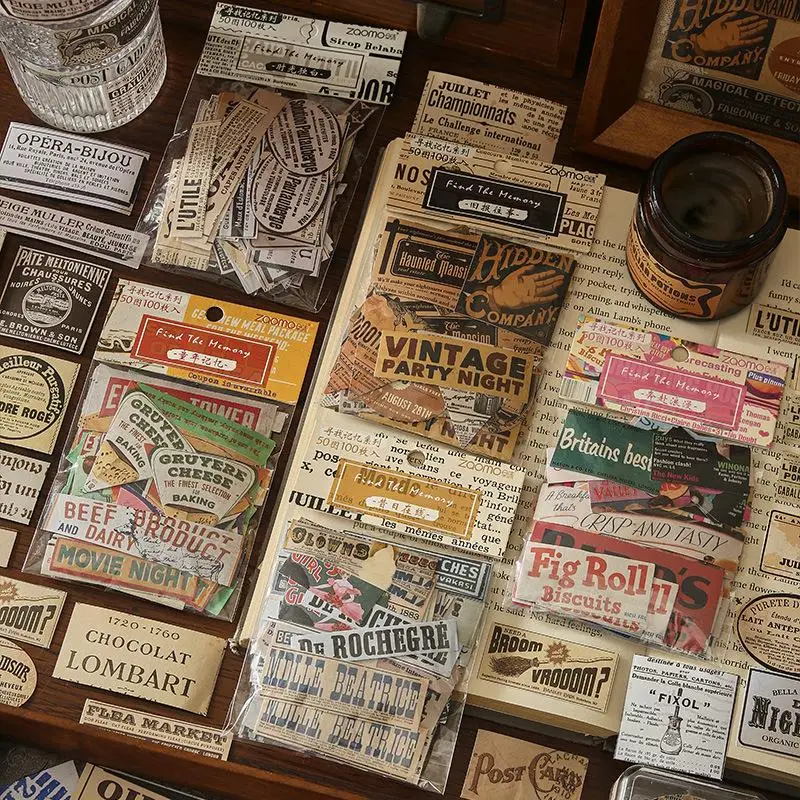 100 Sheets/Set Vintage Sentence Series Sticker, Random Color Mixed Pattern Decorative Sticker For Party DIY Craft