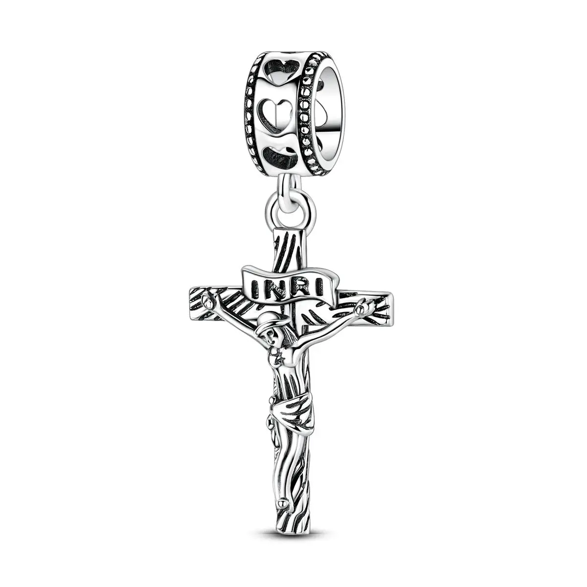 MULA S925 Silver Plated Jesus Cross Charm Religious Symbol Beads for Easter and Christmas, Faith Style Jewelry, Matches with Pandora Bracelets and Necklaces, Unisex