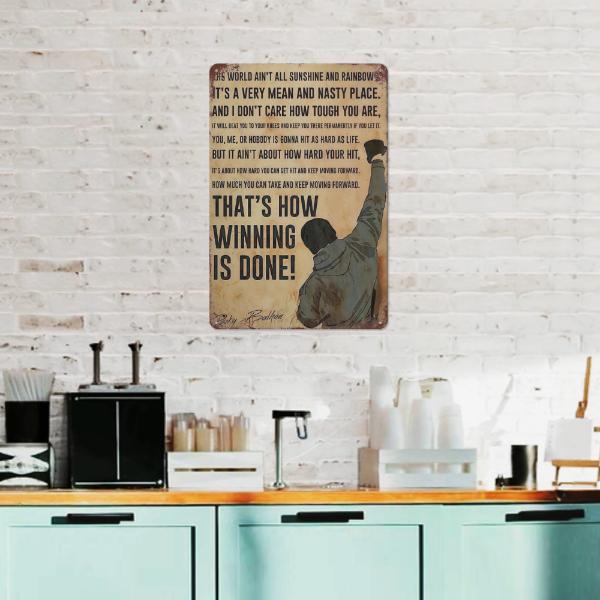 Rocky Balboa Motivational Metal Sign - Inspiring "How Hard You Can Get Hit" Vintage Tin Sign for Home Gym (12x8")