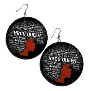 HBCU QUEEN Statement Dangle Wood Medium Earrings
